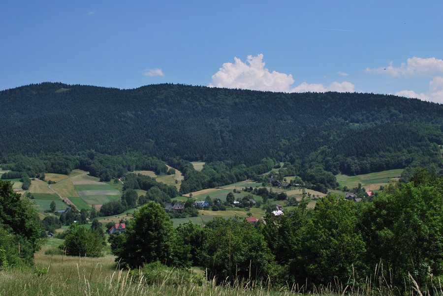 Wierzbanowa village (view from W), Myślenice county, Lesser Poland Voivodeship, Poland
