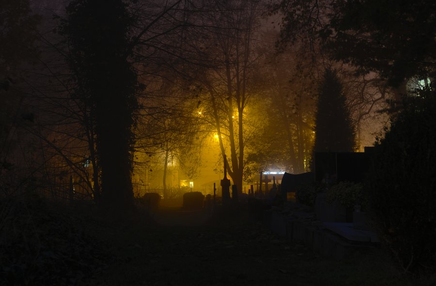 Chorzów evangelical cemetery night 2019